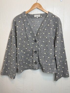 Madewell Texture & Thread Gray Cardigan with Cream Polka Dots S